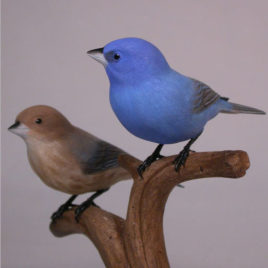Pair of Indigo Bunting Carvings (Male and Female)