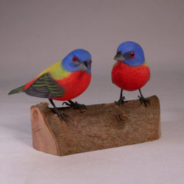 Pair of Painted Bunting Carvings (Two Female)